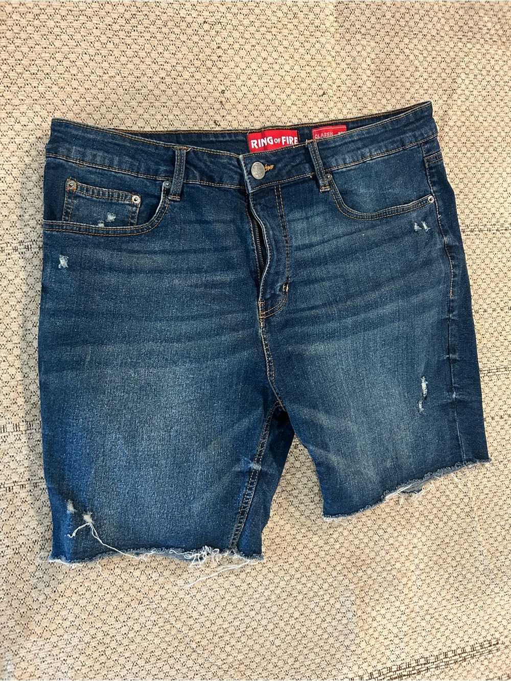 Ring of Fire Men's Blue Distressed Denim Cutoff Shorts
